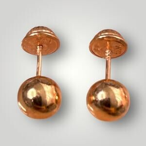 18K Solid Yellow Gold Ball Stud Earrings Screw Back 0.6g Vintage